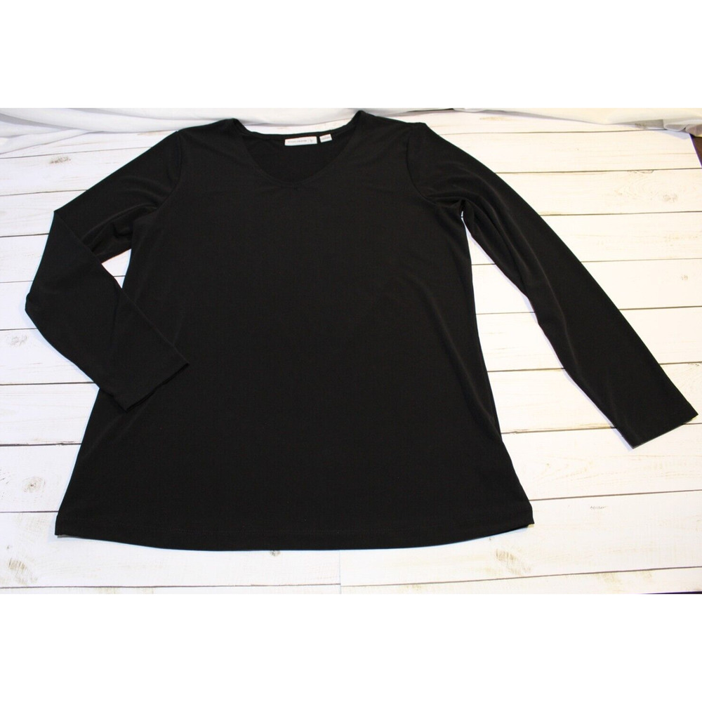 Susan Graver Liquid Knit Black Long Sleeve Top V-neck Stretch Travel Size Small
